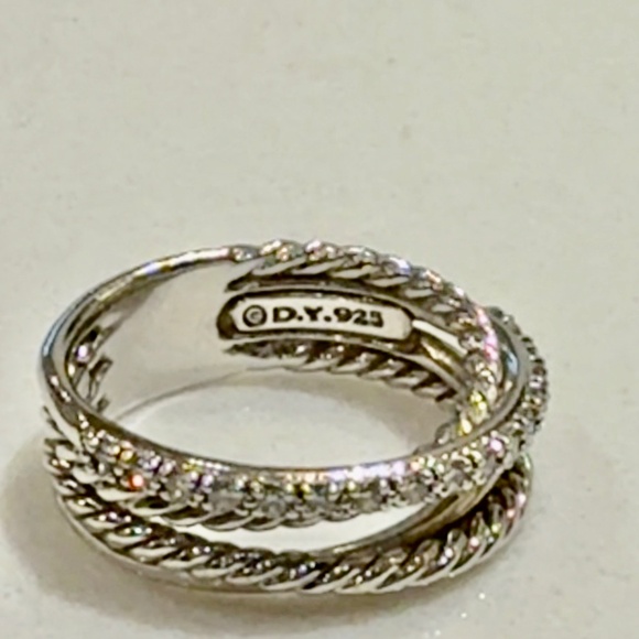 DAVID YURMAN Sterling Silver 14K White Gold Diamond Crossover Cable Ring - Picture 3 of 8